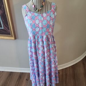 Simply Southern NEW Pink and Blue Seashell Print Dress